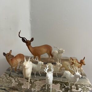 Vintage lot of 10 plastic celluloid deer Reindeer Christmas as is